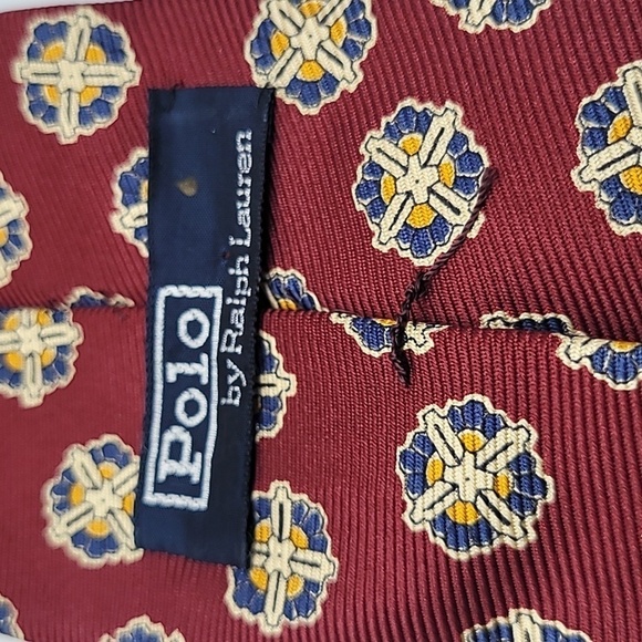 Polo Ralph Lauren 100% Cotton Made in USA Red Blue Gold Geometric Men's Tie - Picture 3 of 3